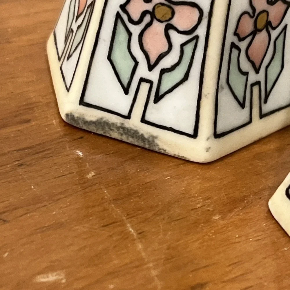 Pair O.& E.G. Royal Austria Gold Top Salt And Pepper Shakers, Art Deco, Painted